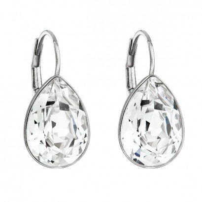 Stříbrné náušnice visací s krystaly Swarovski bílá slza 31231.1