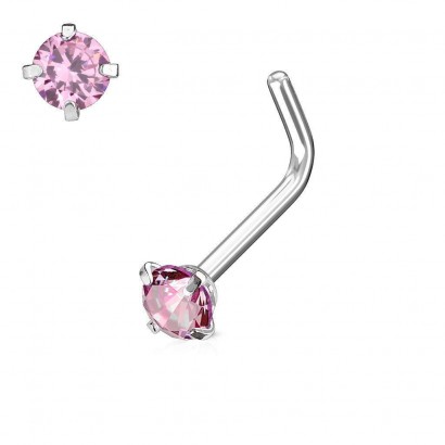 Zahnutý piercing do nosu 2 mm (růžový)