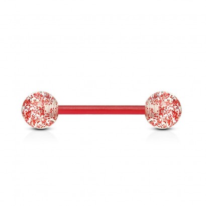 Piercing činka bioplast s třpytkami (červený)