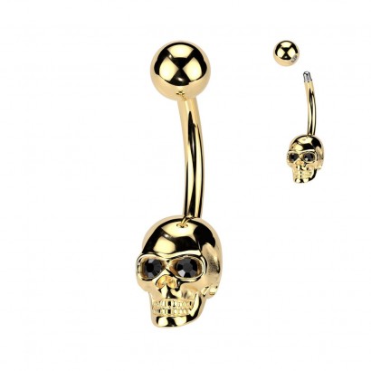 Zlacený piercing do pupíku lebka