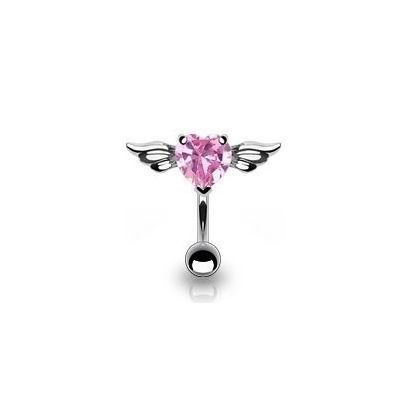 Piercing do pupíku - okřídlené srdce (růžová)