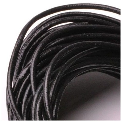 Kožená šňůrka kulatá černá, tl. 2 mm / 1 metr