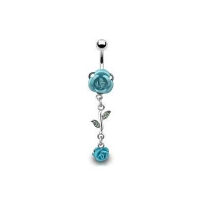 Piercing do pupíku - růžička (tyrkysová)