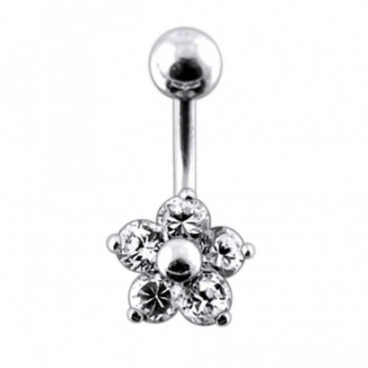Stříbrný piercing do pupíku - kytička (čirá)