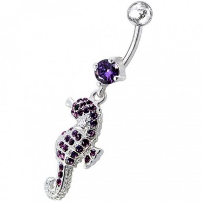 Stříbrný piercing do pupíku - mořský koník (fialová)