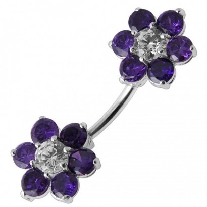 Stříbrný piercing do pupíku - kytičky (fialová)