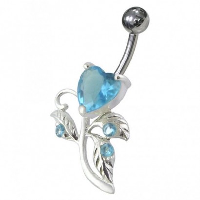 Stříbrný piercing do pupíku - srdíčko (tyrkysová)