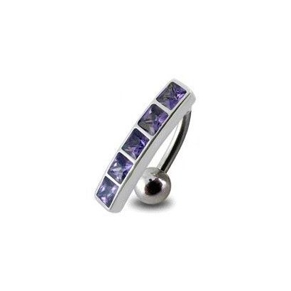 Stříbrný piercing do pupíku se štítem - obrácený (fialová)
