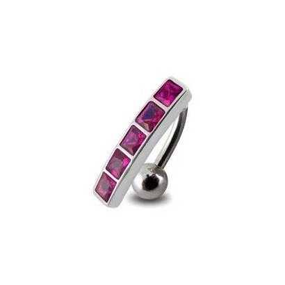 Stříbrný piercing do pupíku se štítem - obrácený (tmavě růžová)