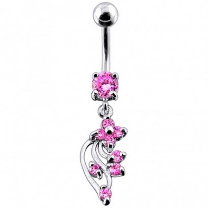 Stříbrný piercing do pupíku (růžová)
