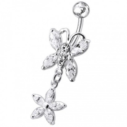 Stříbrný piercing do pupíku - motýlek