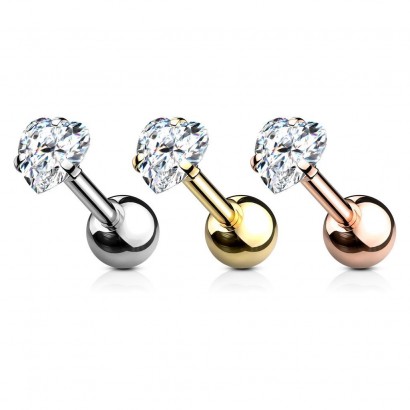 Cartilage piercing do ucha - srdíčko 4mm (žluté zlato, 1,2 x 6 mm)
