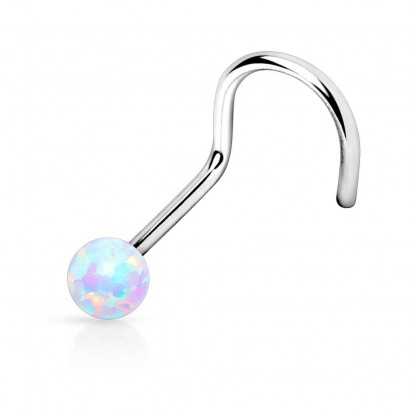 Zahnutý piercing do nosu opál (světle modrá)