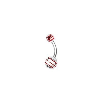 Piercing do pupíku  - banánek s pruhy (červená)