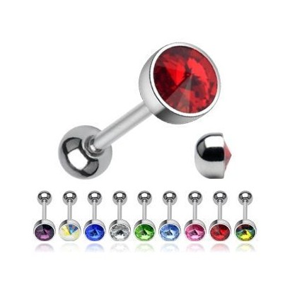 Piercing do jazyka zdobený kamínkem Swarovski® (tyrkysová, 1,6 x 16 mm)