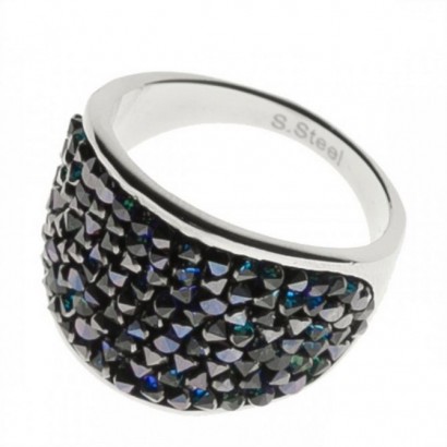 Ocelový prsten s krystaly Crystals from Swarovski®, BERMUDA BLUE (53)