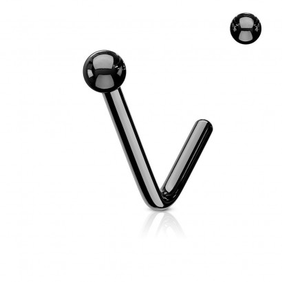 Zahnutý piercing do nosu kulička (černá)