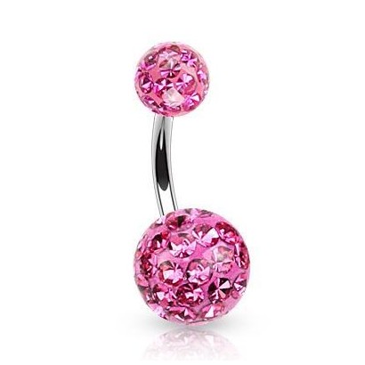 Piercing do pupíku zdobený krystaly Swarovski® (růžová, 1,6 x 10 mm)