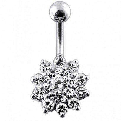 Stříbrný piercing do pupíku - kytička (čirá/čirá)