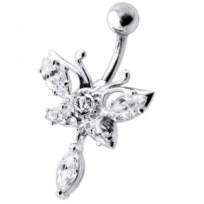 Stříbrný piercing do pupíku - motýl (čirá)