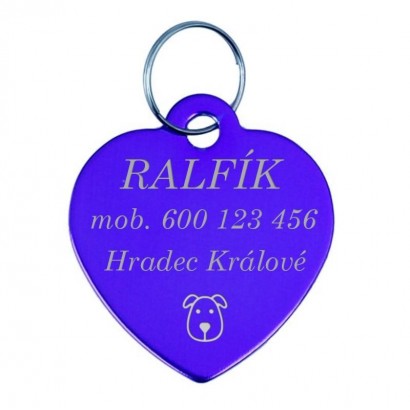 Hliníková psí známka srdce (tmavě modrá)