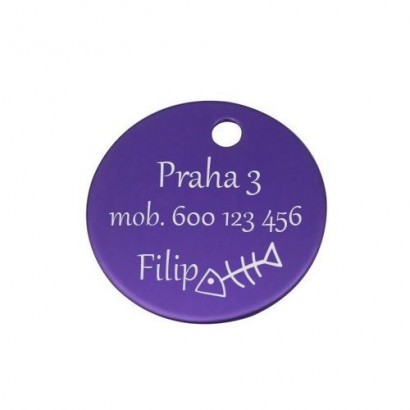 Hliníková psí známka kulatá (fialová)
