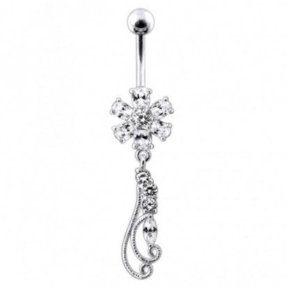 Stříbrný piercing do pupíku - kytička (čirá)