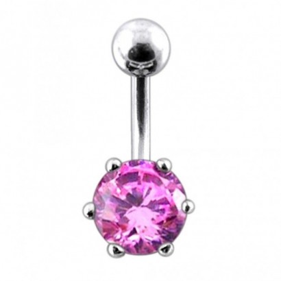 Stříbrný piercing do pupíku se zirkonem (růžová)
