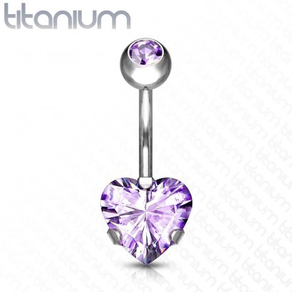 Piercing do pupíku srdce - TITAN (fialová)