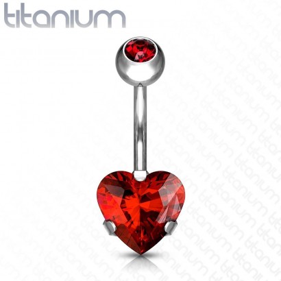 Piercing do pupíku srdce - TITAN (červená)