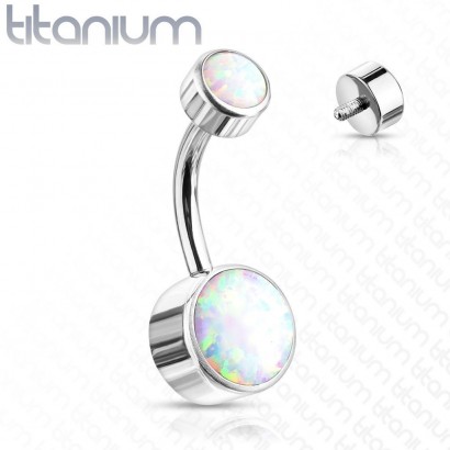 Piercing do pupíku - TITAN, opál (bílá)