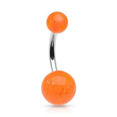 Piercing do pupíku - banánek se třpytkami (oranžová)