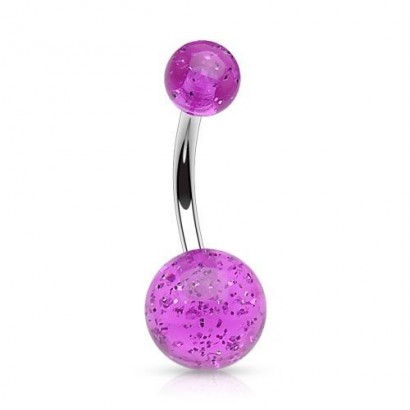 Piercing do pupíku - banánek se třpytkami (fialová)