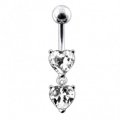 Stříbrný piercing do pupíku - srdíčka (čirá)