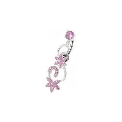 Stříbrný piercing do pupíku (růžová)