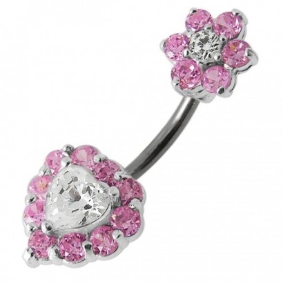 Stříbrný piercing do pupíku (růžová)