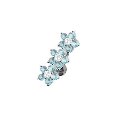 Stříbrný piercing do pupíku se štítem - kytičky (tyrkysová)