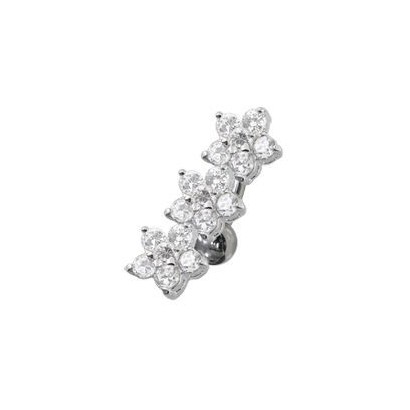 Stříbrný piercing do pupíku se štítem - kytičky (čirá)