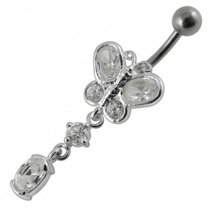 Stříbrný piercing do pupíku - motýlek (čirá)