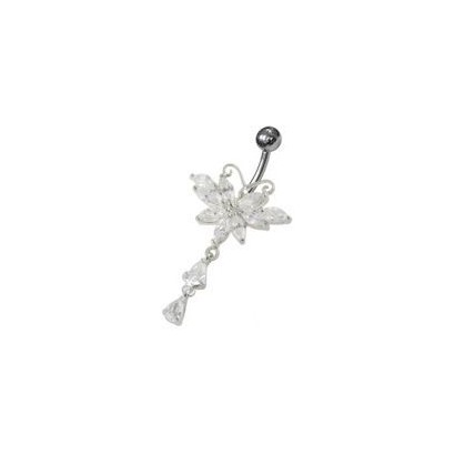 Stříbrný piercing do pupíku - motýlek (čirá)