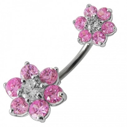 Stříbrný piercing do pupíku - kytičky (růžová)
