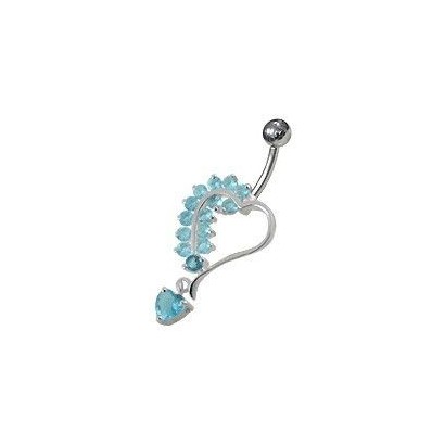 Stříbrný piercing do pupíku - srdíčko (tyrkysová)