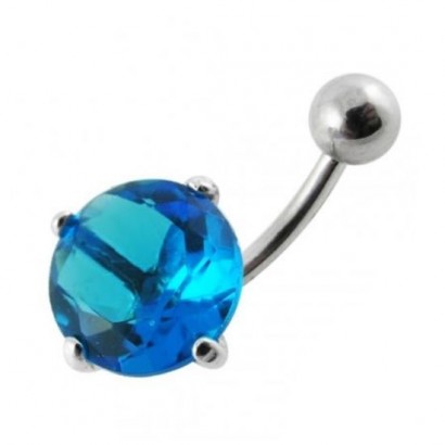 Stříbrný piercing do pupíku - zirkon 12 mm (tyrkysová)