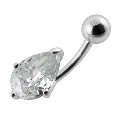 Stříbrný piercing do pupíku - kapka (čirá)