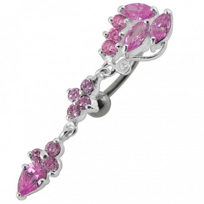 Stříbrný piercing do pupíku (růžová)