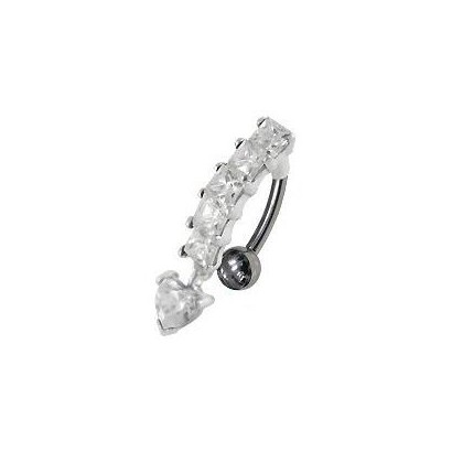 Stříbrný piercing do pupíku - obrácený (čirá)