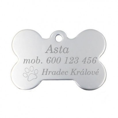 Hliníková psí známka kost (stříbrná)