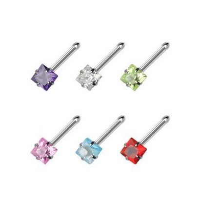 Piercing do nosu - čtvercový kamínek 3 x 3 mm (zelená)