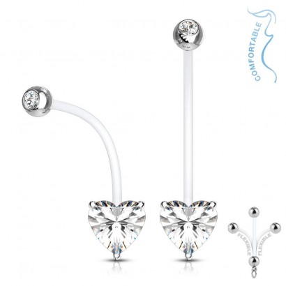 Těhotenský piercing do pupíku - srdíčko (čirá)
