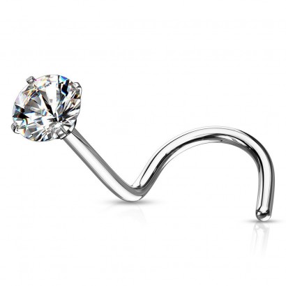 Zahnutý piercing do nosu - čirý zirkon (čirá, 3 mm)